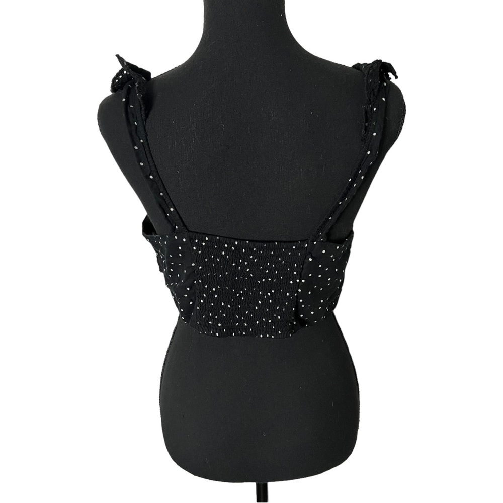 American Eagle AEO Black White Polka Dot Ruffle Lace Crop Top Size Medium 8904. - Picture 3 of 5